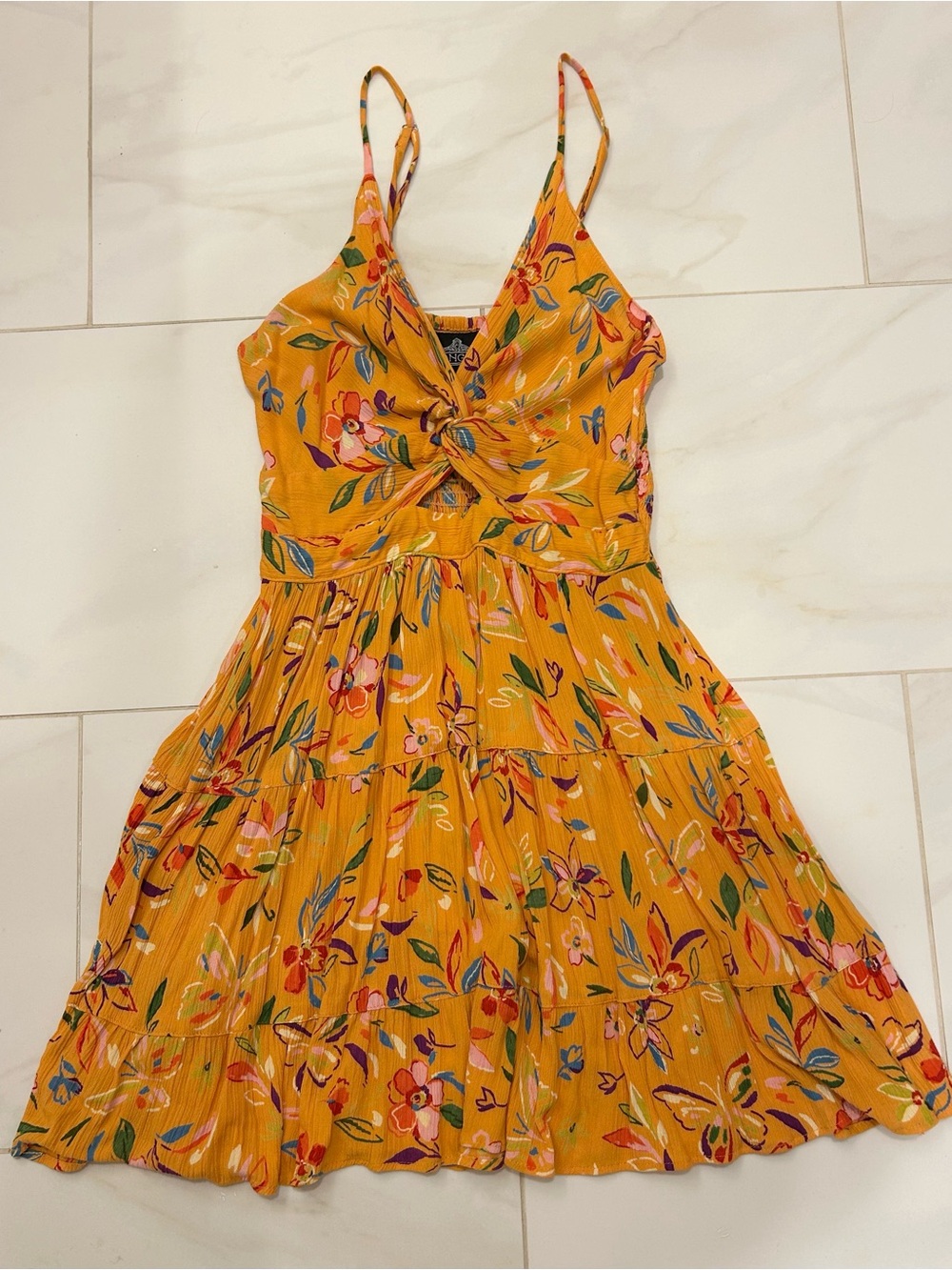 Floral Twist-Front Sundress in Mustard Yellow